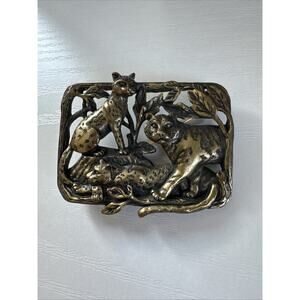 Vintage Dennis Basso Jungle 3 Big Cats Scene Gold Tone Brooch Pin Tiger Leopard